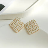 Hand painted drop glaze niche sense ear clip Square Earrings