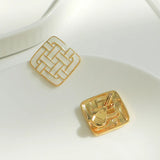 Hand painted drop glaze niche sense ear clip Square Earrings
