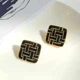 Hand painted drop glaze niche sense ear clip Square Earrings