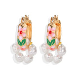 Hand-Printed Pearl Hoop Earrings Elegant All-Match Jewelry