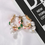 Hand-Printed Pearl Hoop Earrings Elegant All-Match Jewelry