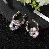 Hand-Printed Pearl Hoop Earrings Elegant All-Match Jewelry
