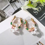 Hand-Printed Pearl Hoop Earrings Elegant All-Match Jewelry