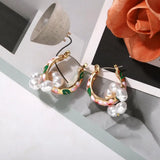 Hand-Printed Pearl Hoop Earrings Elegant All-Match Jewelry
