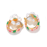 Hand-Printed Pearl Hoop Earrings Elegant All-Match Jewelry