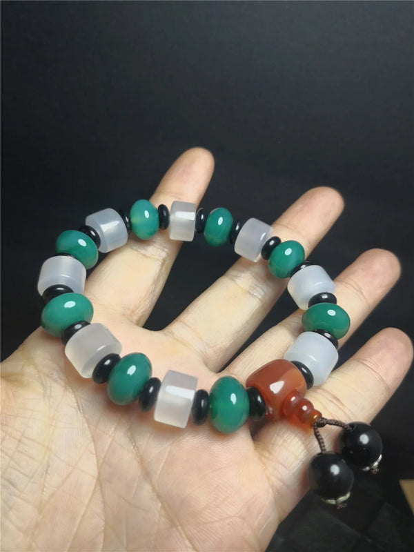 Green/Natural Chalcedony 12mm Bead Bracelet
