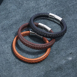 Hand-woven Men's Leather Bracelet Stainless Steel Creative Bracelet
