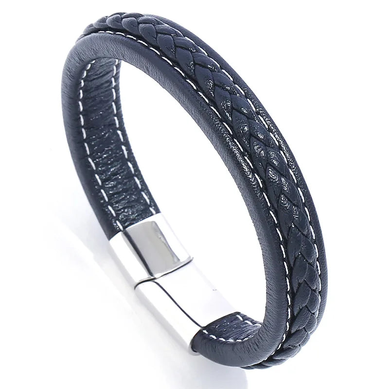 Hand-woven Men's Leather Bracelet Stainless Steel Creative Bracelet