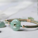 Hand-woven Natural Jadeite Safety Bracelet 14K Filled Burmese Jade Women Gift