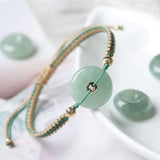 Hand-woven Natural Jadeite Safety Bracelet 14K Filled Burmese Jade Women Gift