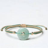 Hand-woven Natural Jadeite Safety Bracelet 14K Filled Burmese Jade Women Gift