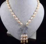 Hand Woven Pink Green Pearl Freshwater Pipa Shell Necklace Pendant