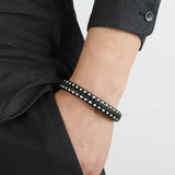 Titanium Steel Men's Leather Bracelet Magnet Buckle