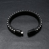Titanium Steel Men's Leather Bracelet Magnet Buckle