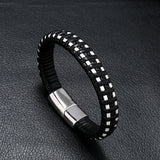 Titanium Steel Men's Leather Bracelet Magnet Buckle