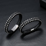 Titanium Steel Men's Leather Bracelet Magnet Buckle