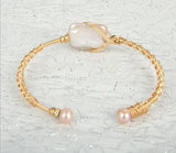 Baroque Freshwater Pearl Bracelet Hand Woven 14k Gold Injection Jewelry
