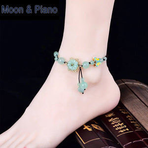 Hand-woven Women Anklet Bead Folk-custom Anklets Flower Transparent Beads