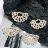 Hand Woven Pearl Retro Fan Beaded Half Circle DIY Jewelry Earrings 2pcs