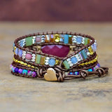 Handwoven Red Agate Stone Love Pendant Bracelet