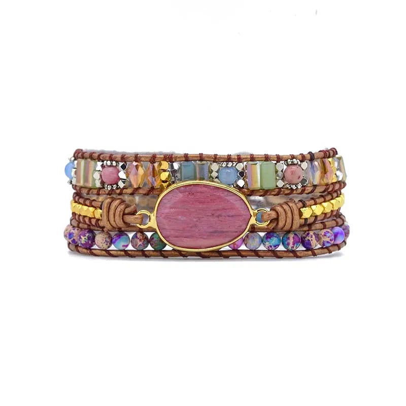 Handwoven Red Agate Stone Love Pendant Bracelet