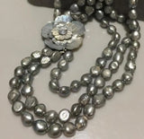 HandNEW 3rows Natural Gray Freshwater Pearl Necklace 20inches