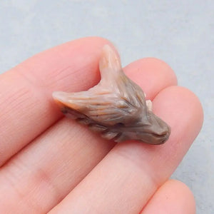 Wolf Head Pink Opal Stone Necklace Pendant 25x17x9mm