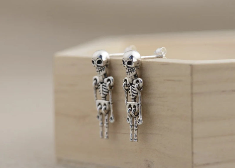 925 Silver Skull Earrings - Handcrafted Skeleton Earrings