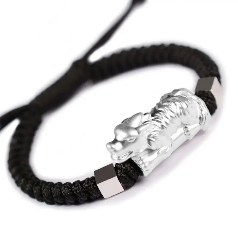 999 Silver Wolf-Bead Bracelet Pure Silver Power Man Bracelet