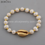 Cowrie Shell Bracelet with Pearl Beads, Beach Jewelry