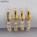 Cowrie Shell Bracelet with Pearl Beads, Beach Jewelry