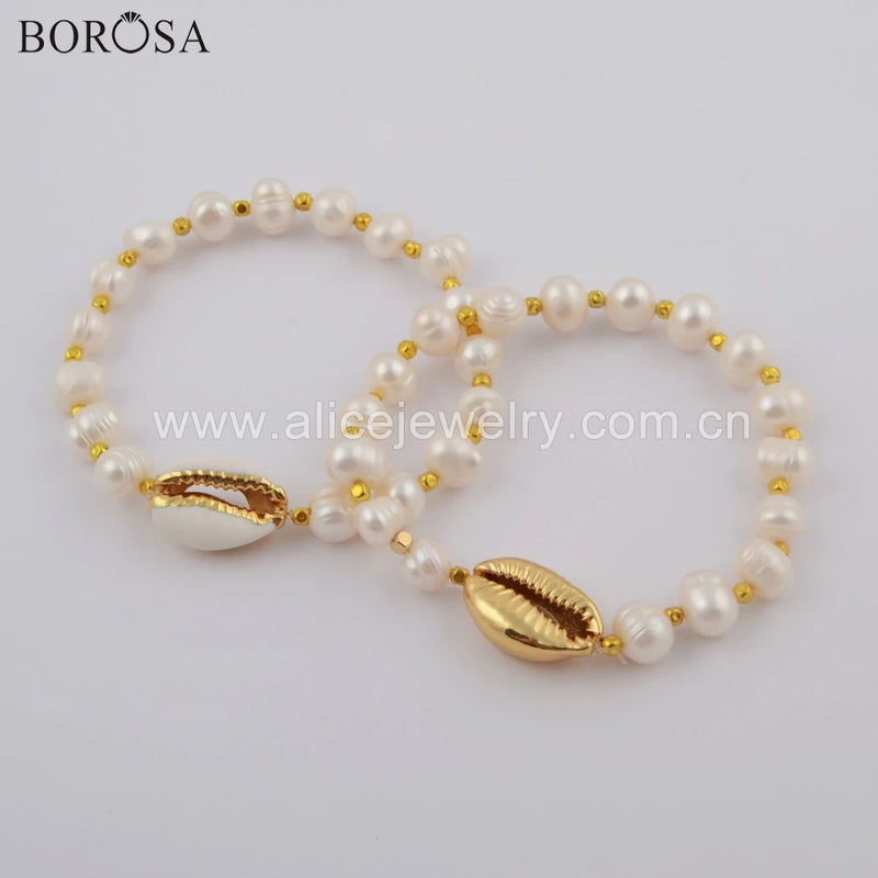 Cowrie Shell Bracelet with Pearl Beads, Beach Jewelry