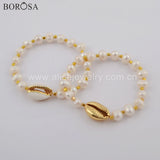 Cowrie Shell Bracelet with Pearl Beads, Beach Jewelry