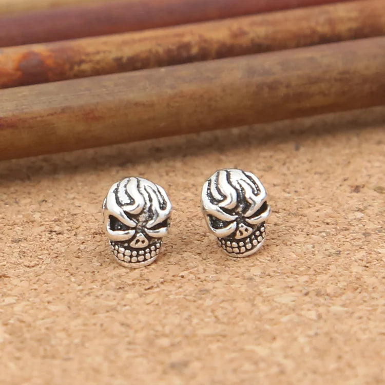 Thai Silver Skull Head Earrings Vintage 925 Silver Skeleton Earrings