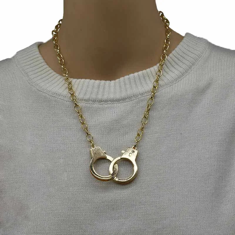 Handcuffs Pendant Necklace Punk Necklaces Metal Chain Collar Gothic Collares