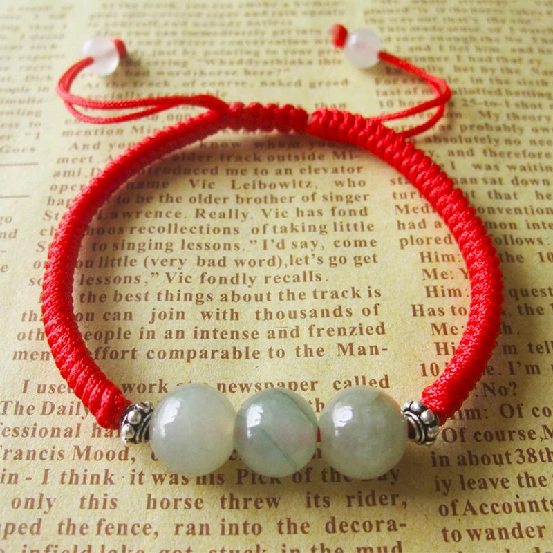 10mm Jade Bracelet Bangle for Women 925 Sterling Silver Red Thread Bracelet