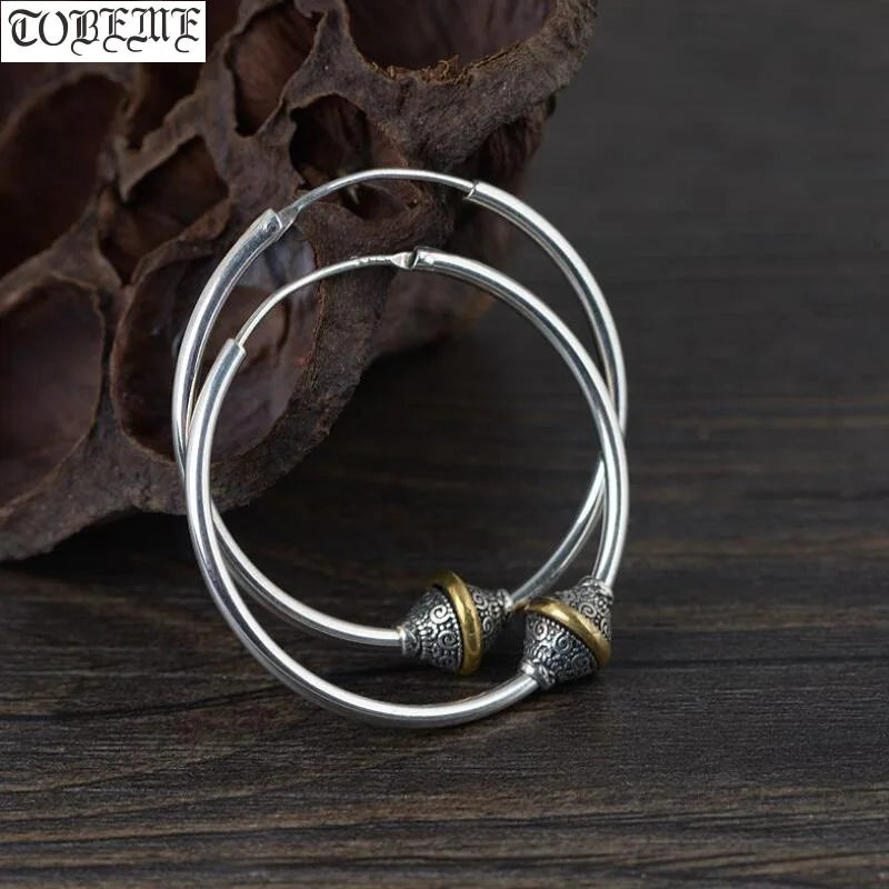 925 Silver Women Hoop Earrings Bohemia Lucky Symbol