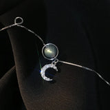 925 Silver Clear CZ Moonstone Bead Necklace Pendant