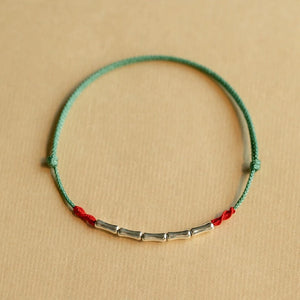 925 Sterling Silver Red Rope Bamboo Beads Ankle Bracelet