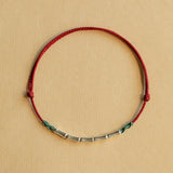 925 Sterling Silver Red Rope Bamboo Beads Ankle Bracelet