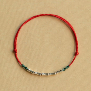 925 Sterling Silver Red Rope Bamboo Beads Ankle Bracelet