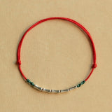 925 Sterling Silver Red Rope Bamboo Beads Ankle Bracelet