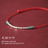 925 Sterling Silver Red Rope Bamboo Beads Ankle Bracelet