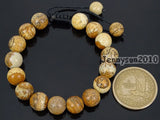 Adjustable Natural Picture Ja-sper Round Beads Bracelet - 5 Strands/Pack