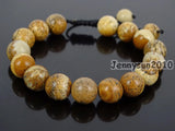 Adjustable Natural Picture Ja-sper Round Beads Bracelet - 5 Strands/Pack