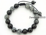10mm Adjustable Snowflake Stone Beads Bracelet Healing Reiki 5 Strands