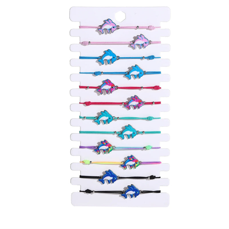 12pcs Butterfly Dolphin Knot Charms Knitted Bracelets Women Elastic Rope Chain