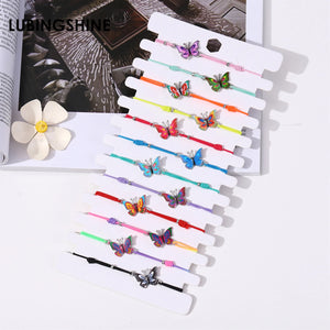 12pcs Butterfly Dolphin Knot Charms Knitted Bracelets Women Elastic Rope Chain