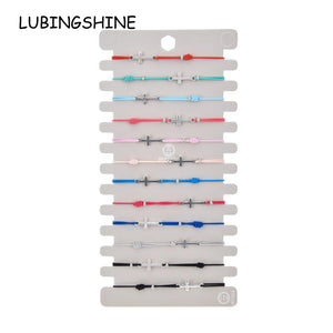12pcs Cross Knot Charms Bracelet Set Elastic Rope Wristband Jewelry Gift