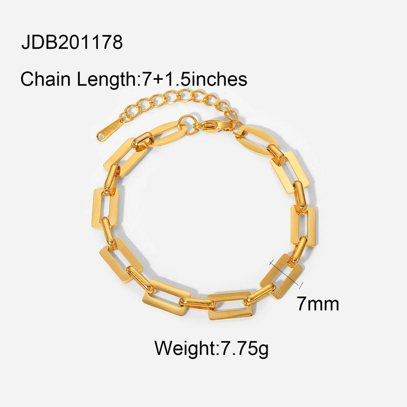 18K Plated Square Link Chain Bracelet for Women